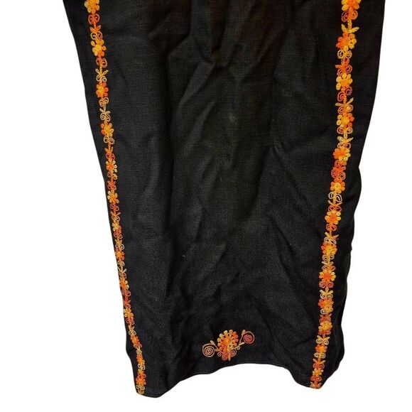 Caftan, Black w Gold & Orange Embroidery Cotton/Poly Textured Tunic Dress NEW w - Picture 9 of 12